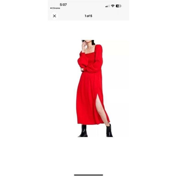 NWOT La Ligne Size 3X Smoked Bodice Midi Dress Red Pockets Square Neck - Picture 10 of 10